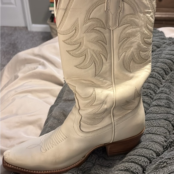 Boots. Tecovas Bone Calfskin Cowboy Boots - Picture 4 of 11